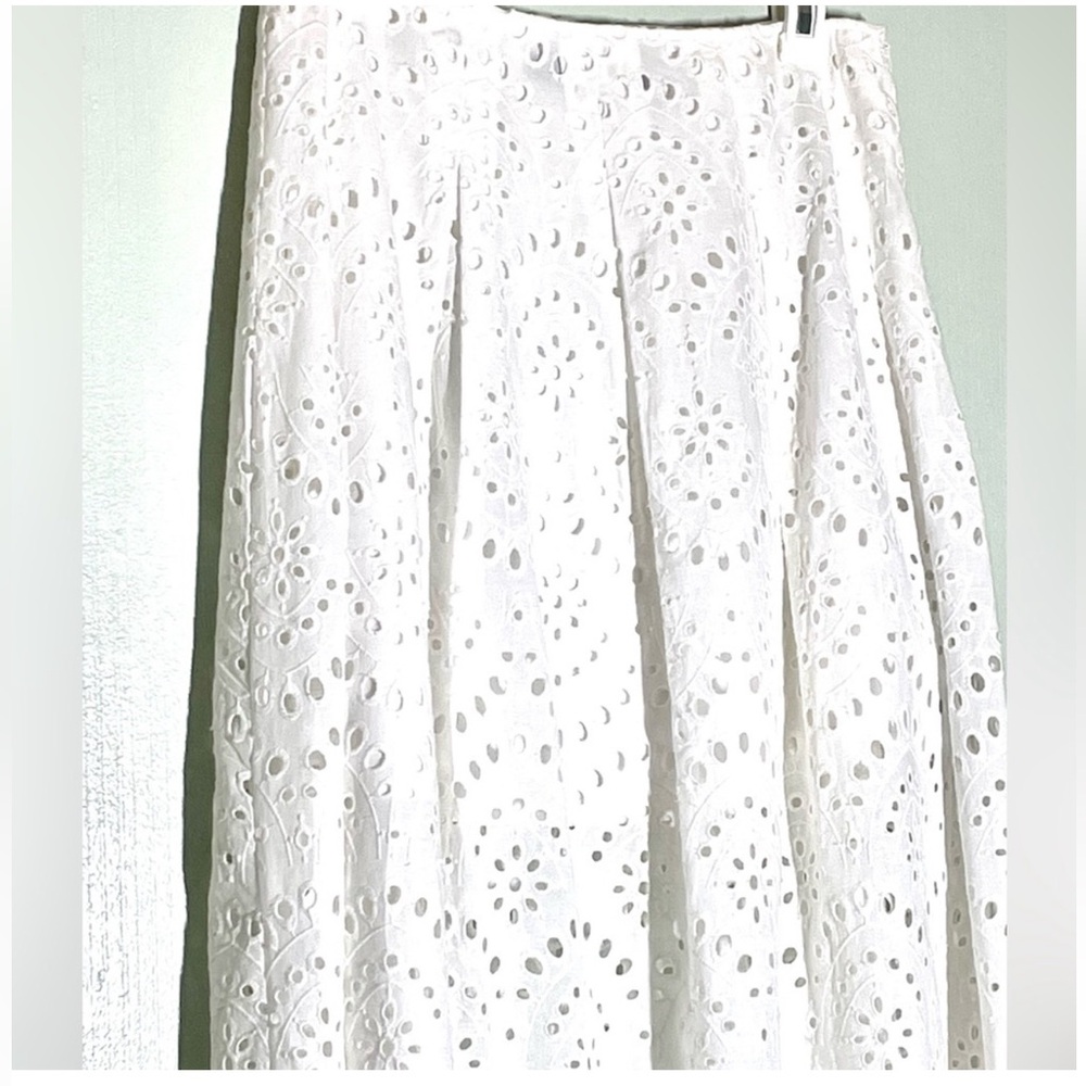 Zara Oyster White Broderie Anglaise/ Eyelet High Waist Midi Skirt Cotton M - Picture 2 of 3